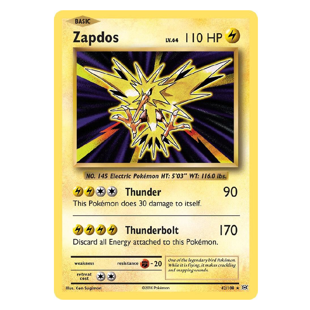 Zapdos (Reverse Holofoil) - 42/108 - Holo Rare - 1st Edition
