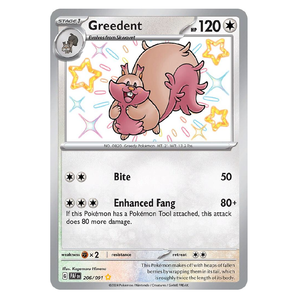 Greedent - PAF 206/091 - Shiny Rare - 1st Edition