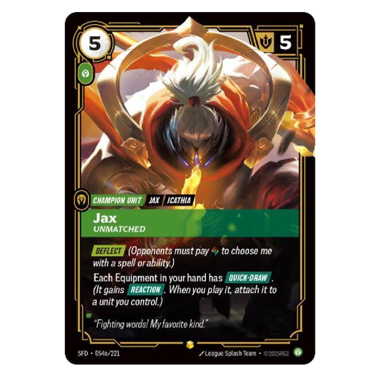 Jax Unmatched (Alt Art) - SFD 054a/221 - Showcase - 1st Edition