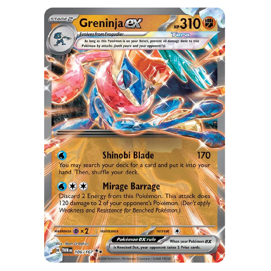 Greninja ex - TWM 106/167 - Double Rare - 1st Edition