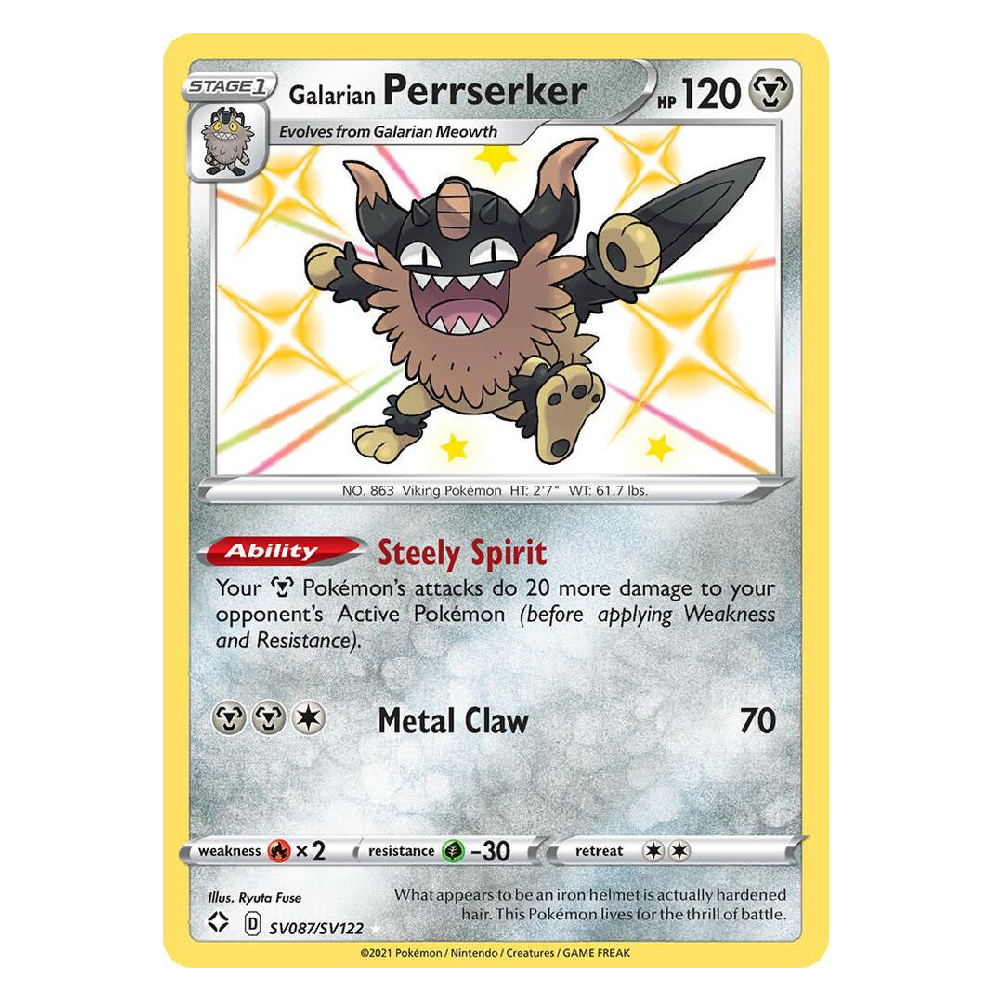 Galarian Perrserker - SV087/SV122 - Shiny Holo Rare - 1st Edition