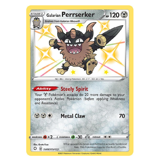 Galarian Perrserker - SV087/SV122 - Shiny Holo Rare - 1st Edition