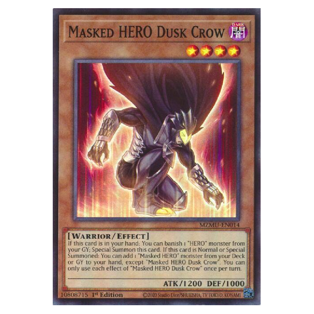 Masked HERO Dusk Crow - MZMU-EN014 - Super Rare - 1st Edition