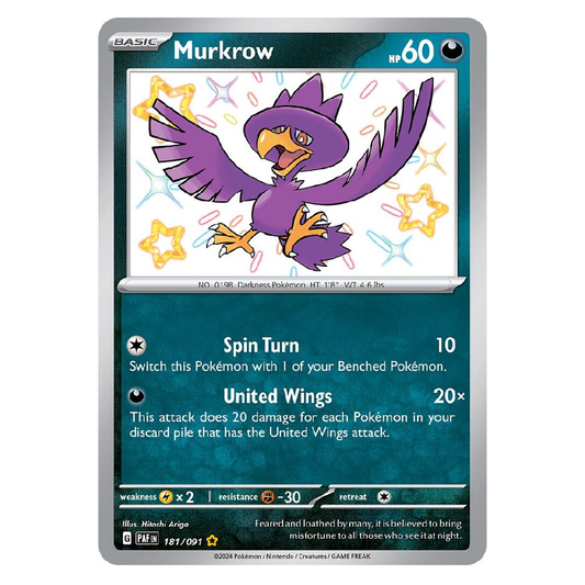 Murkrow - PAF 181/091 - Shiny Rare - 1st Edition