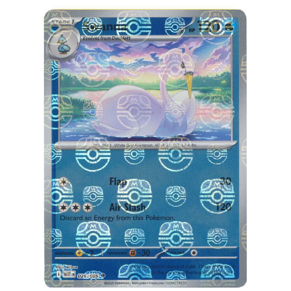 Swanna (Masterball) - WHT 026/086 - Uncommon - 1st Edition