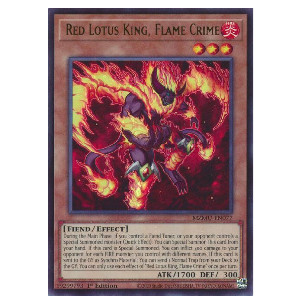 Red Lotus King, Flame Crime - MZMU-EN077 - Ultra Rare - 1st Edition
